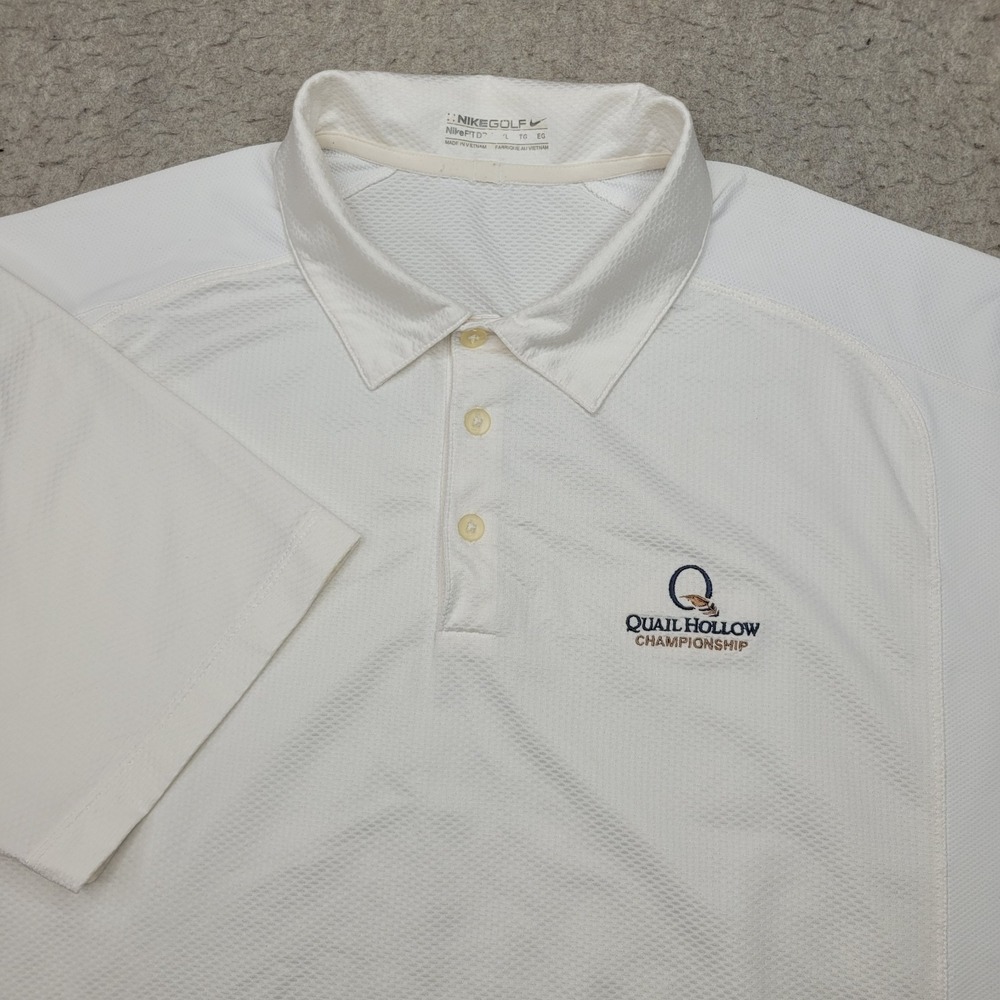 Quail Hollow Nike Golf Polo Shirt Mens XL‎ White Short Sleeve Performance Logo